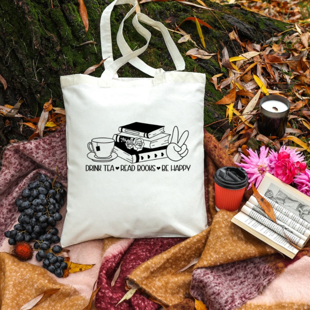 Tea, Books, Hapiness Tote Bag